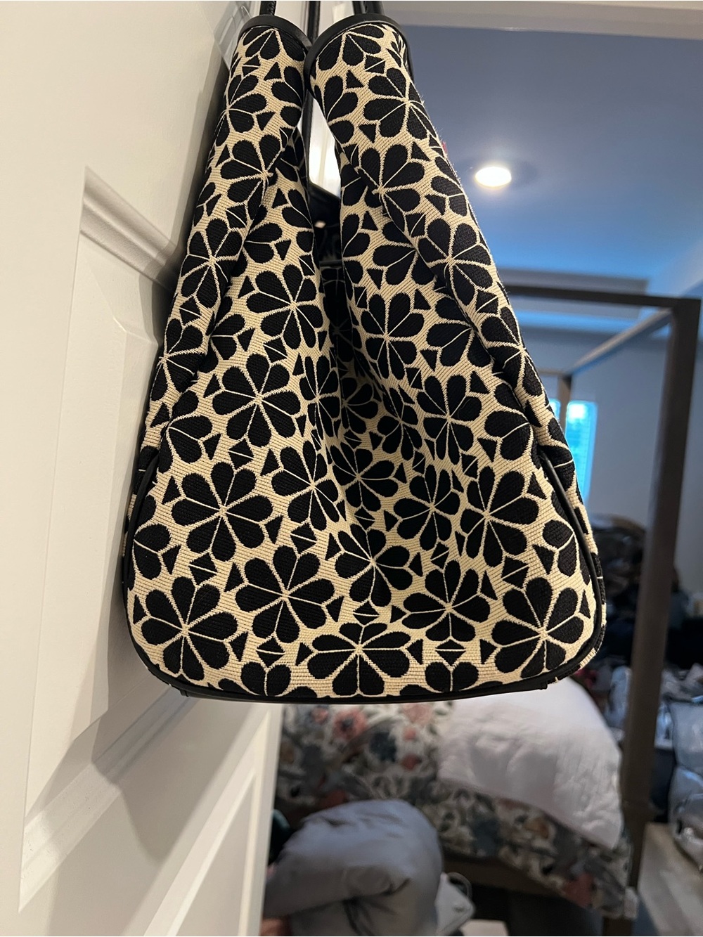 kate spade (Rare) Black & Cream spade floral Tote with Red Center Stripe - Picture 6 of 16